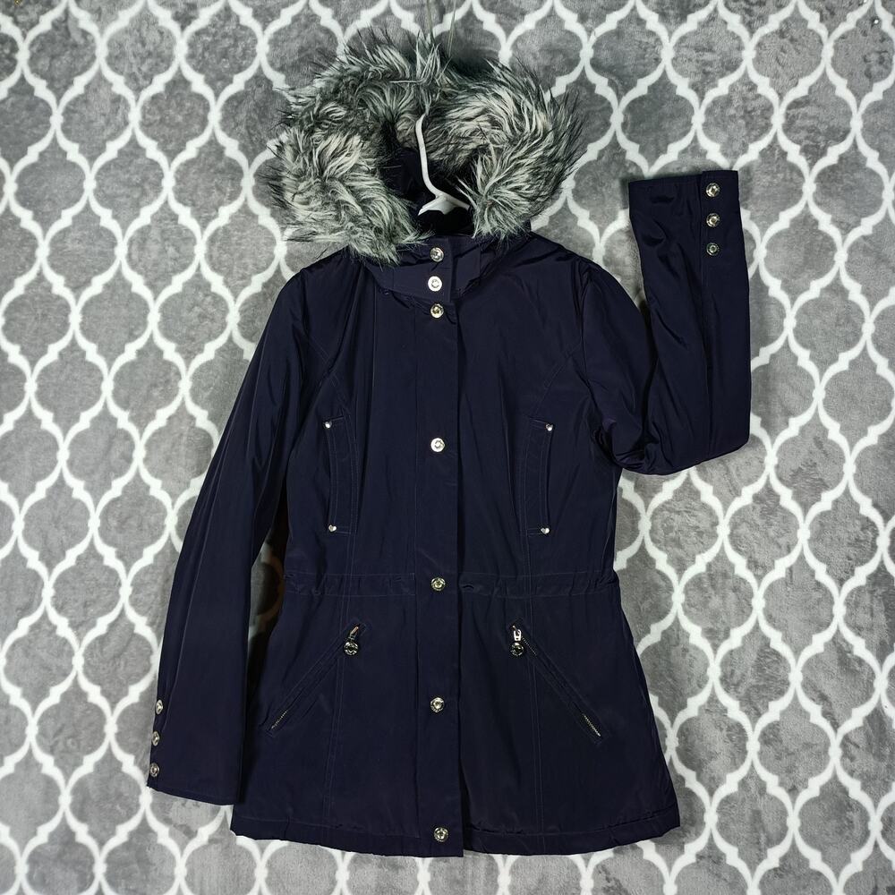 Betsey Johnson Parka Jacket Women Small Purple Faux Fur Hood Coat